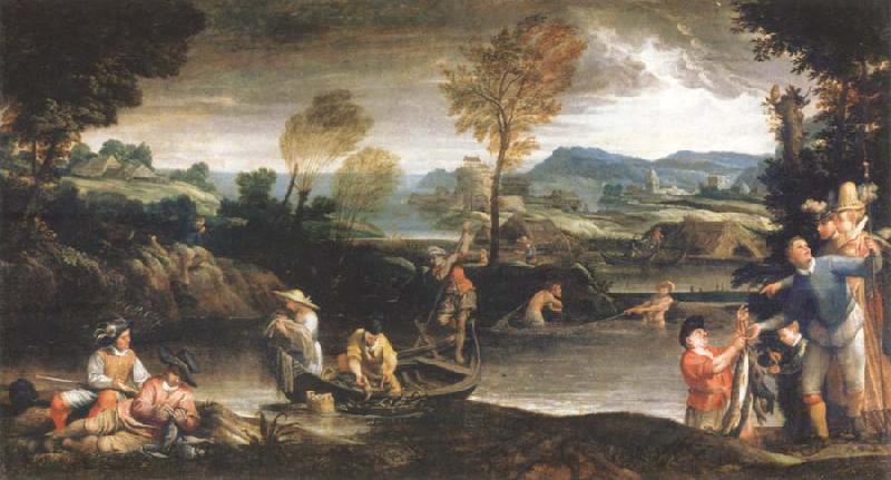 Annibale Carracci landscape with fishing scene oil painting image